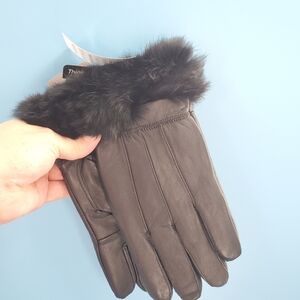 Brand new leather gloves faux fur trim